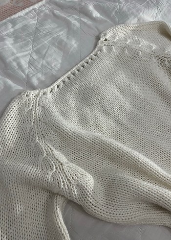 Beyaz Bohem Örgü Triko Bluz - Görsel 3