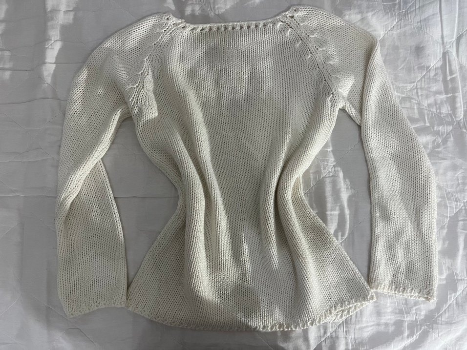 Beyaz Bohem Örgü Triko Bluz - Görsel 2