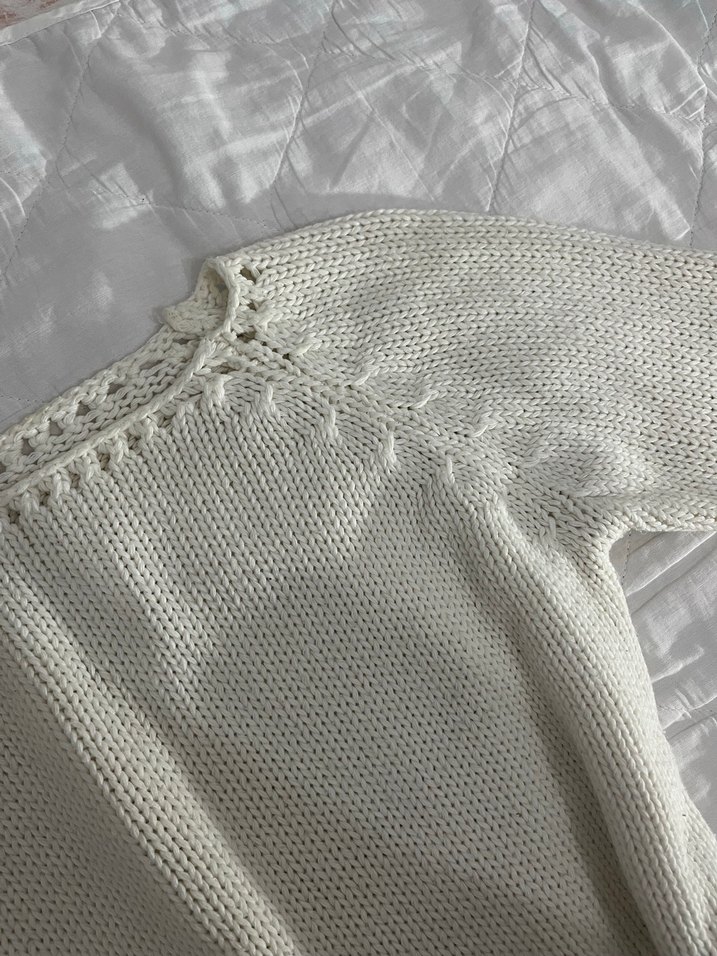 Beyaz Bohem Örgü Triko Bluz - Görsel 4