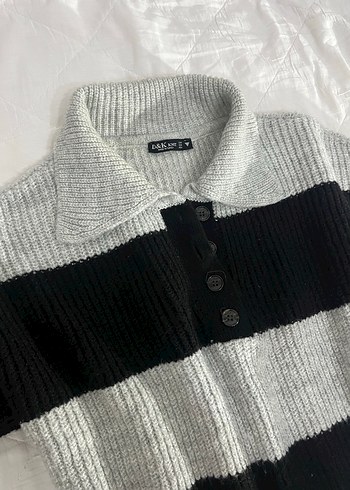 Gri Siyah Çizgili Örgü  Kazak - Görsel 3