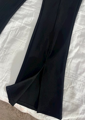 Siyah Pileli ispanyol paça Kumaş Pantolon - Görsel 3