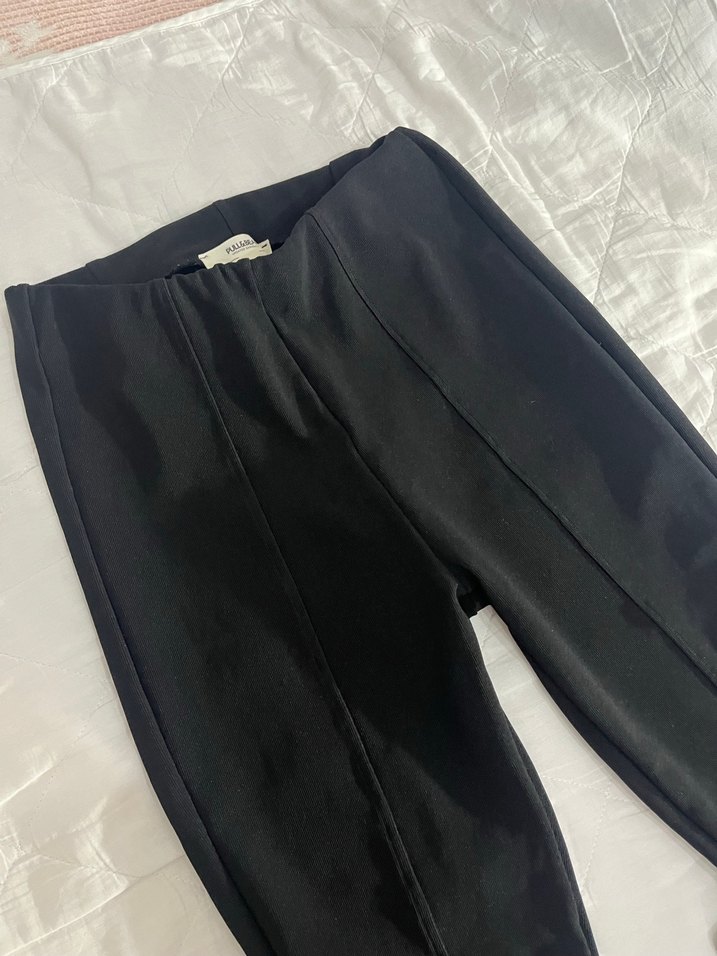 Siyah Pileli ispanyol paça Kumaş Pantolon - Görsel 4