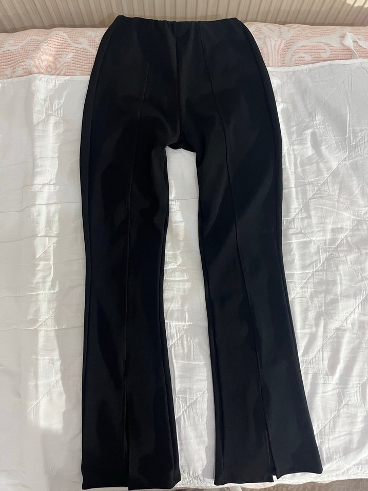 Siyah Pileli ispanyol paça Kumaş Pantolon - Görsel 5