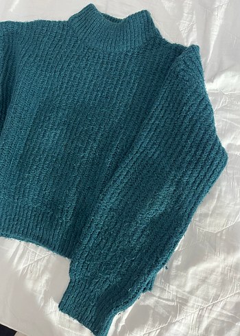 Kadın Koyu Yeşil Yüksek Yakalı Triko Kazak - Görsel 3