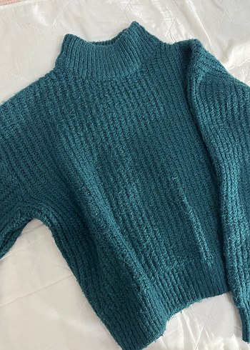 Kadın Koyu Yeşil Yüksek Yakalı Triko Kazak - Görsel 2