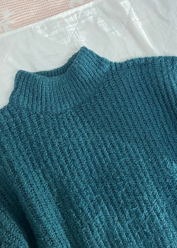 Kadın Koyu Yeşil Yüksek Yakalı Triko Kazak - Görsel 4