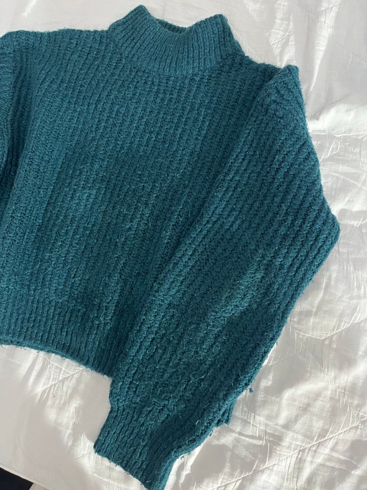 Kadın Koyu Yeşil Yüksek Yakalı Triko Kazak - Görsel 3