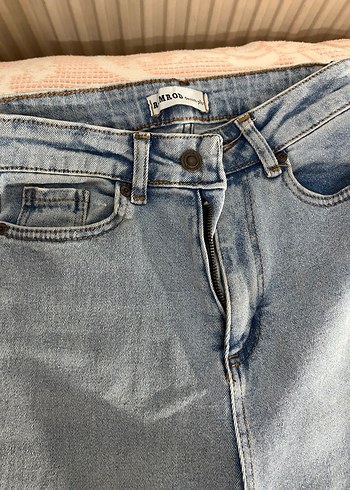 Düğmeli Gri Normal Boy Bol paça Bayan Denim Pantolon - Görsel 4