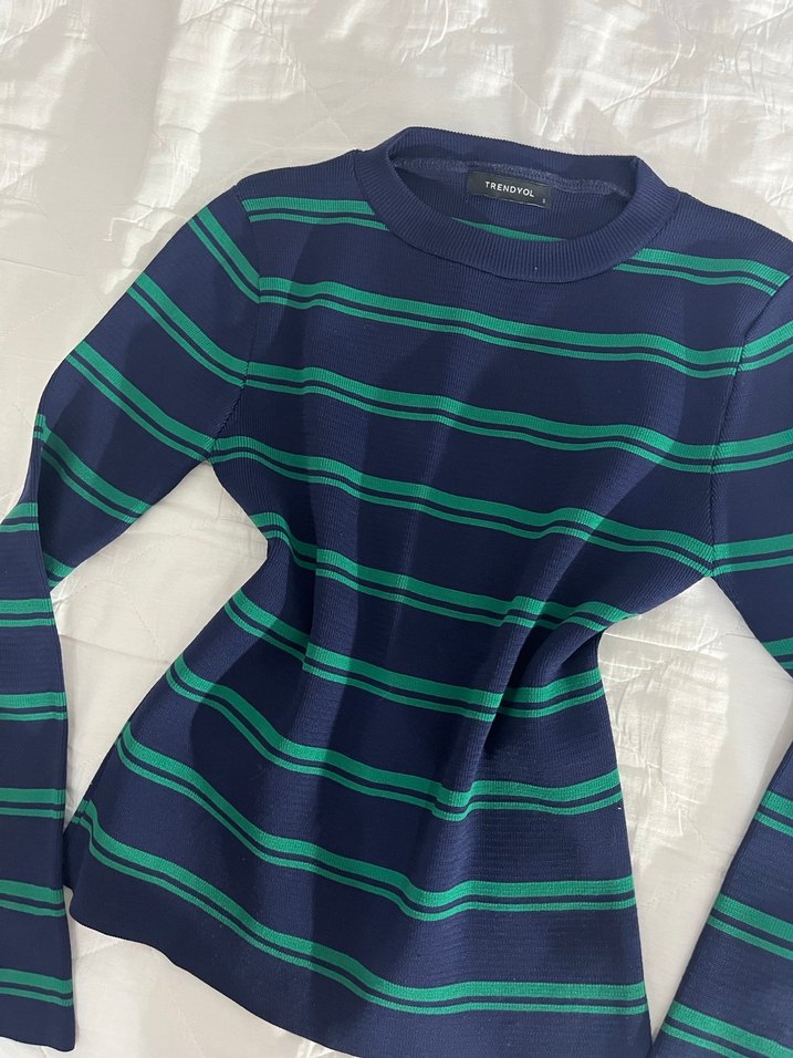 Trendyol Çizgili Fitilli Kadın Kazak - Görsel 3