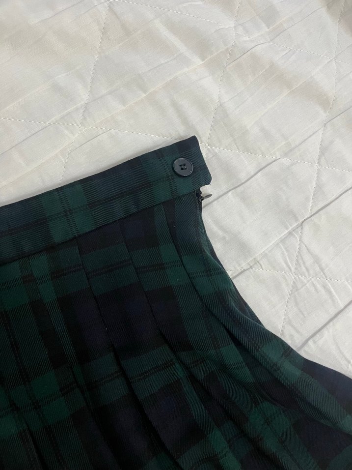 Yeşil Kareli Pilili  Etek - Görsel 4