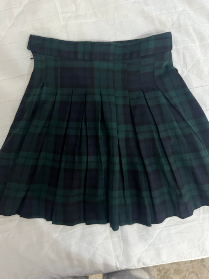 Yeşil Kareli Pilili  Etek - Görsel 3