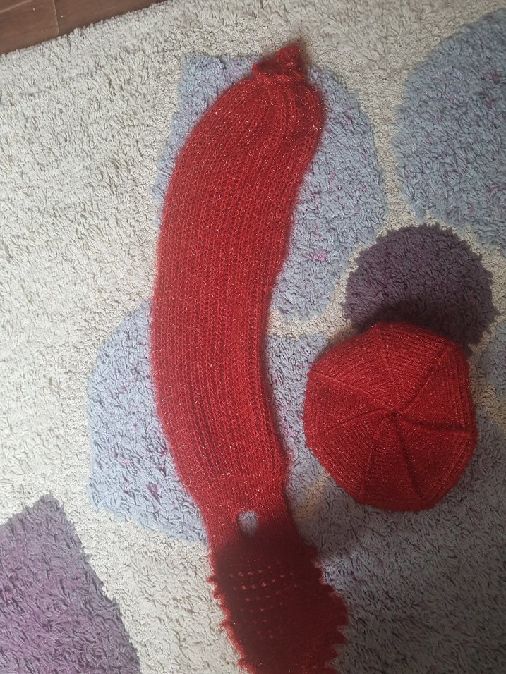 Kız Çocuk Örgü Kırmızı Eldiven ve Bere - Görsel 2