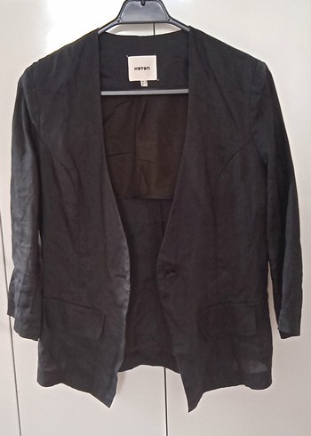 Kadın Lacivert Keten Düğmeli Blazer Ceket