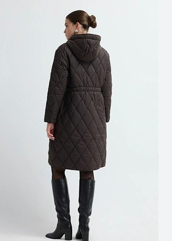 ADL Kapitone Kahverengi Uzun Kadın Mont - Görsel 2