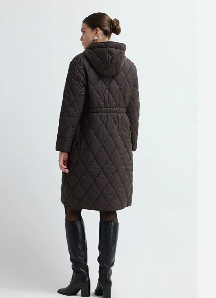 ADL Kapitone Kahverengi Uzun Kadın Mont - Görsel 2