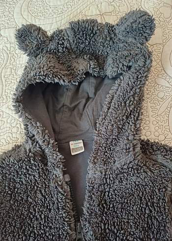 Kapüşonlu Gri Erkek Çocuk Peluş Mont - Görsel 3