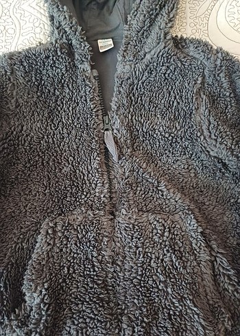 Kapüşonlu Gri Erkek Çocuk Peluş Mont - Görsel 4