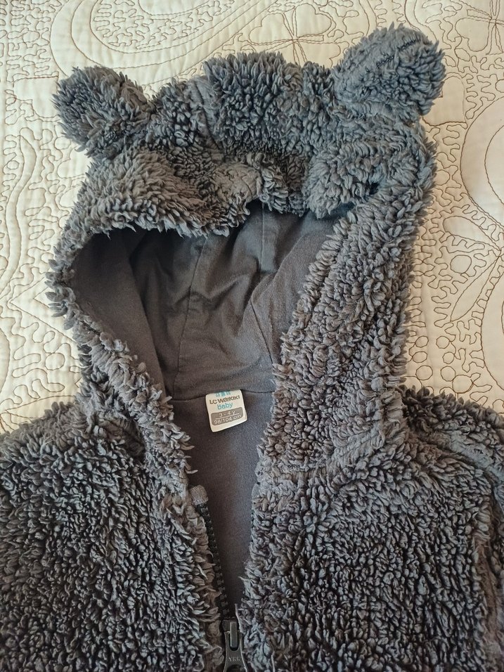 Kapüşonlu Gri Erkek Çocuk Peluş Mont - Görsel 3