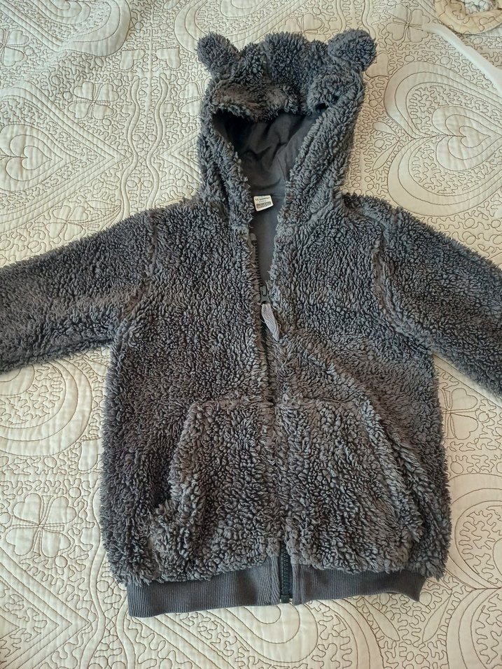 Kapüşonlu Gri Erkek Çocuk Peluş Mont - Görsel 2