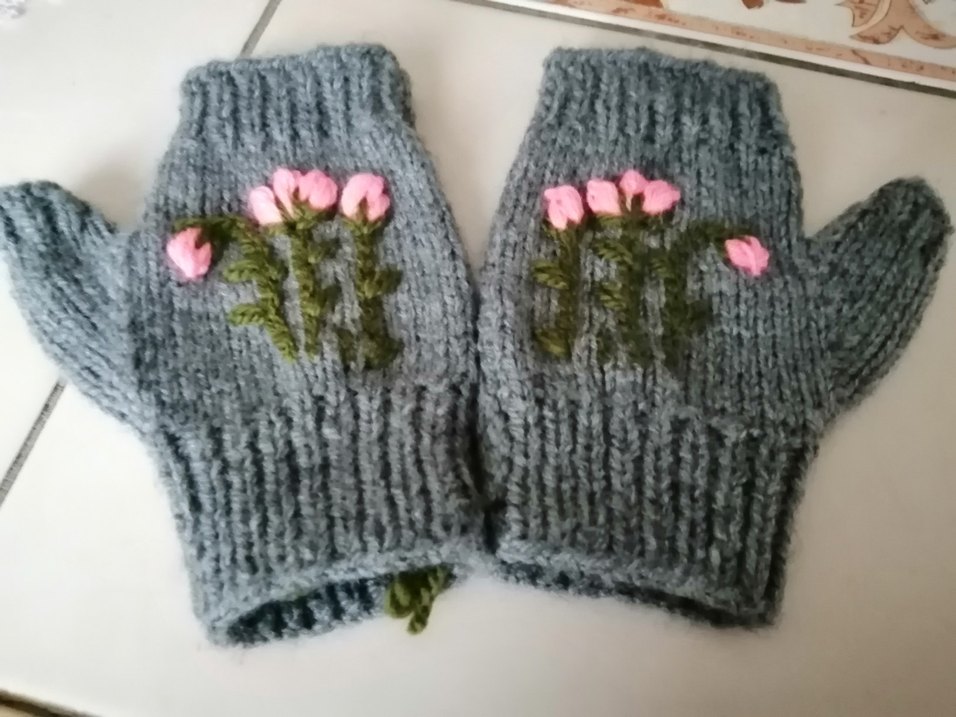 Gri Örgü Bohem Kadın Eldivenleri - Görsel 2