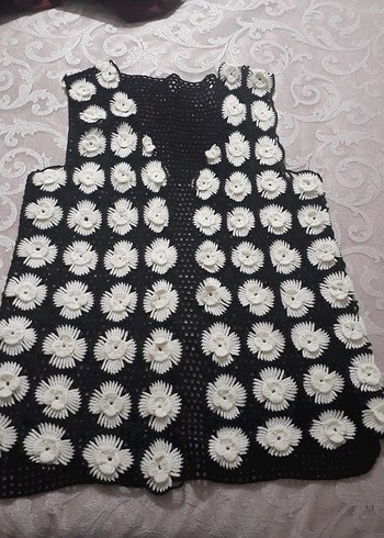 Desenli Düğmeli Bohem Örgü Kadın Yelek - Görsel 6