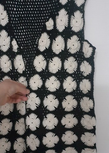 Desenli Düğmeli Bohem Örgü Kadın Yelek