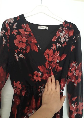 Bordo Çiçek Desenli Uzun Bohem Elbise - Görsel 4