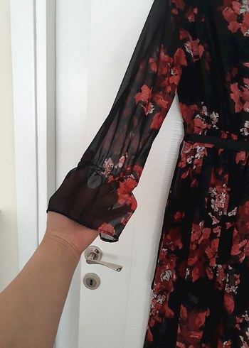 Bordo Çiçek Desenli Uzun Bohem Elbise - Görsel 7