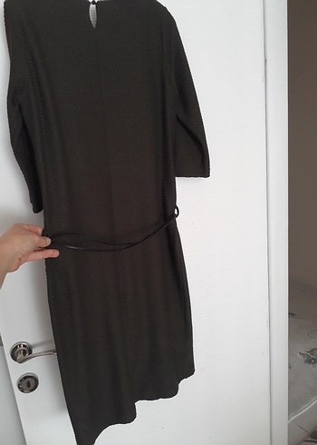 Siyah Midi Ofis Elbisesi, Kemerli, Regular Fit - Görsel 5