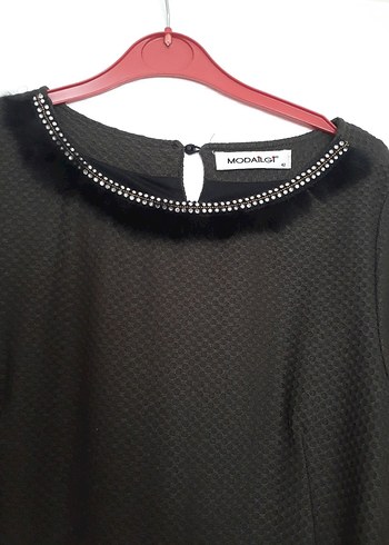 Siyah Midi Ofis Elbisesi, Kemerli, Regular Fit - Görsel 2