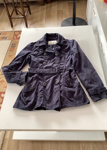 Düğmeli Kadın Gri Denim Trençkot