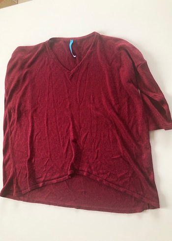 Kırmızı V Yaka Salaş Triko - Görsel 5