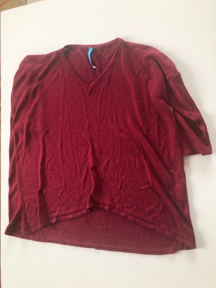 Kırmızı V Yaka Salaş Triko - Görsel 5