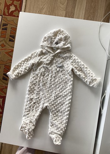 Kapüşonlu Beyaz Örgü Bebek Tulumu - Görsel 2