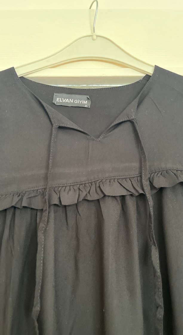 Siyah Uzun Salaş Keten Elbise - Görsel 2