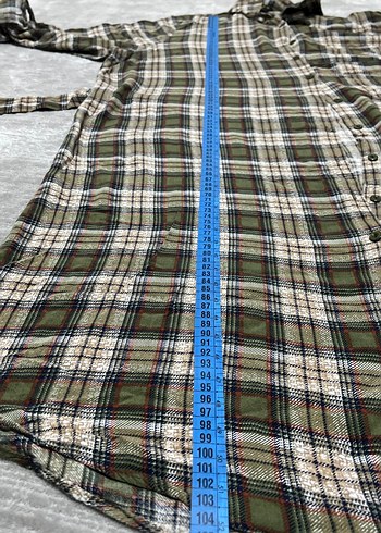 Uzun Kesim Gri Ekose Kadın Gömlek - Görsel 7