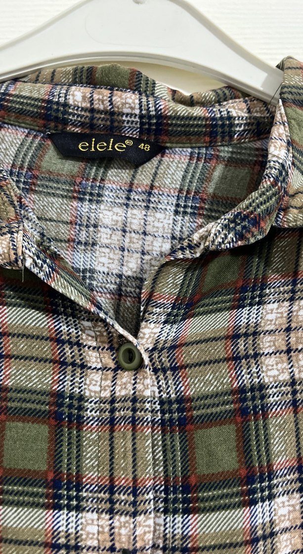 Uzun Kesim Gri Ekose Kadın Gömlek - Görsel 4