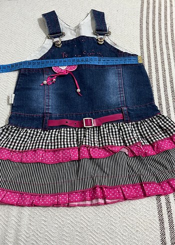Kız Çocuk Kot Elbise Kemerli Pembe Detaylı - Görsel 2