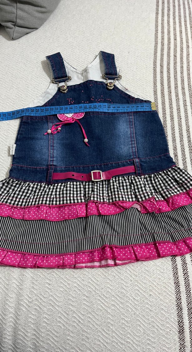 Kız Çocuk Kot Elbise Kemerli Pembe Detaylı - Görsel 2