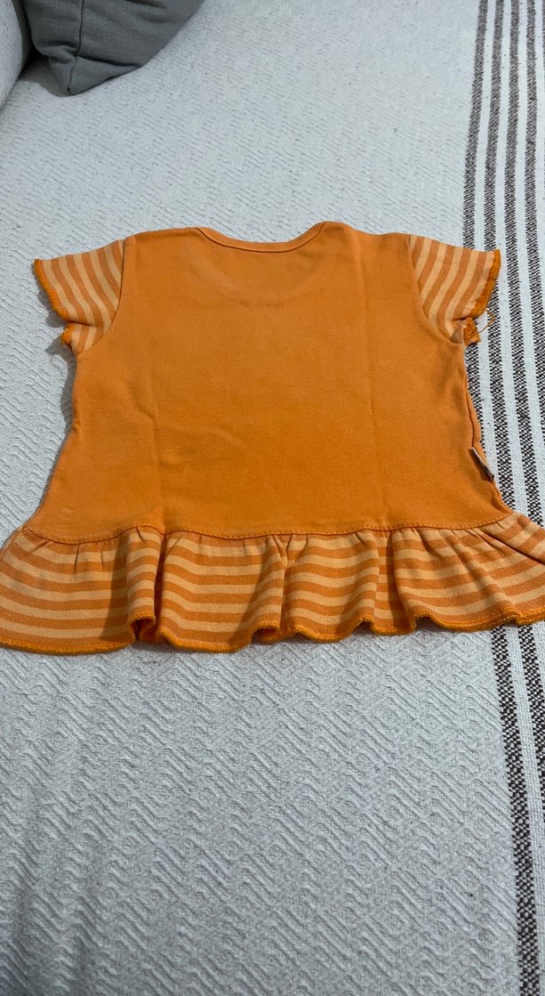 Kız Çocuk Turuncu Fırfırlı Tişört - Görsel 2