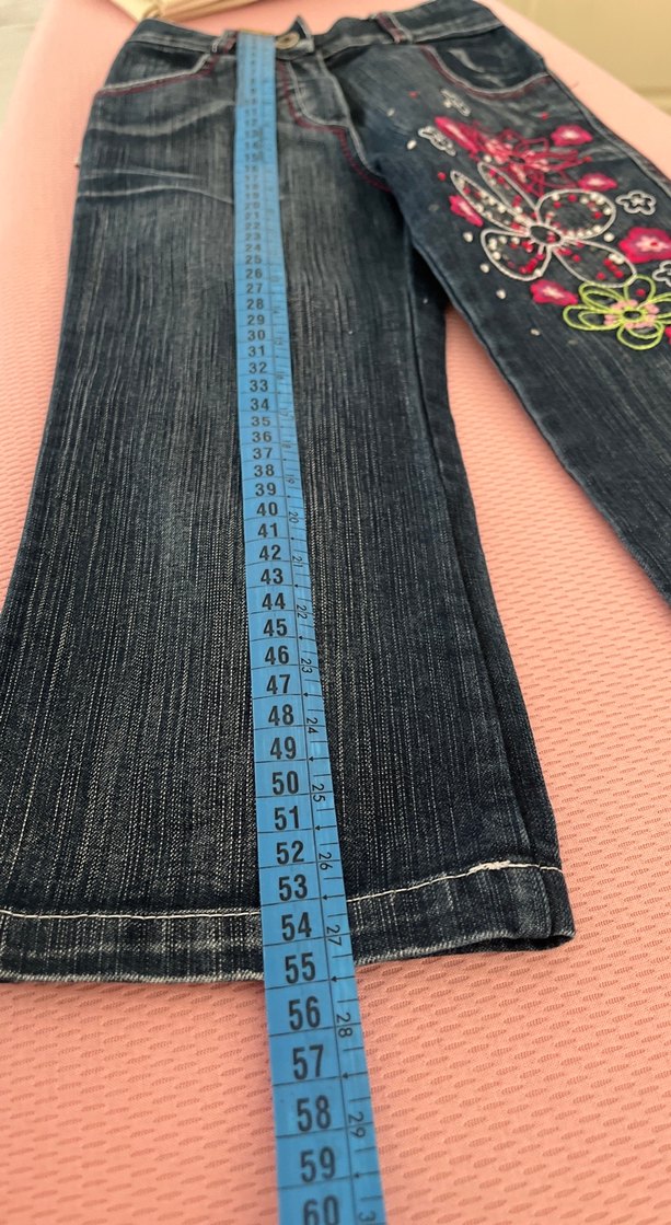 Kızlar için Pullu Nakışlı Koyu Pembe Denim Pantolon - Görsel 3
