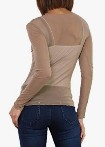 universal Beden kırmızı Renk Transparan Kırmızı Uzun Kollu T-shirt Bluz