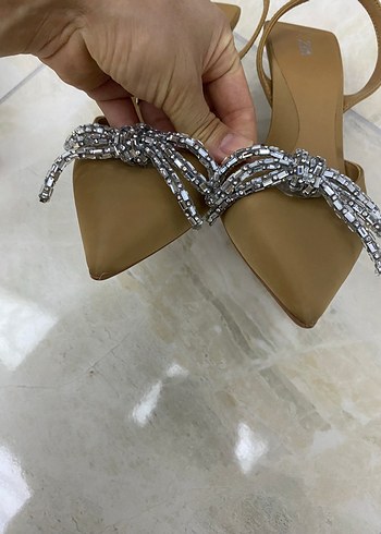 38 Beden camel Renk Zara Bej Deri Stiletto Topuklu Kadın Abiye Ayakkabı