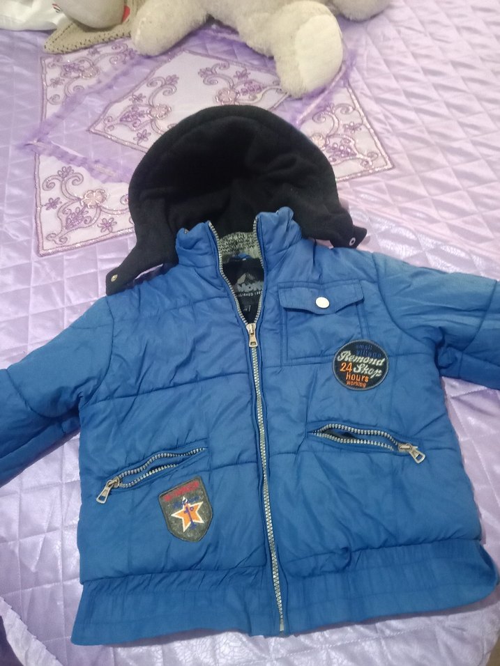 Kapüşonlu Koyu Mavi Erkek Çocuk Mont - Görsel 4