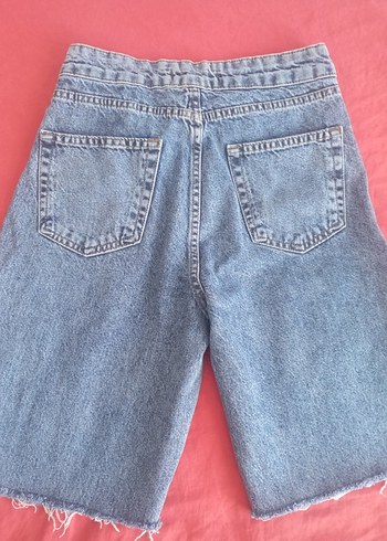 s Beden Düğmeli Mavi Kadın Denim Mini Şort
