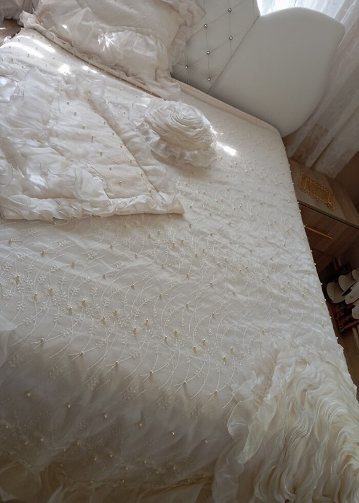 yatak oda karyola örtüsü tertemiz  sorunu yok boncuklu - Görsel 2