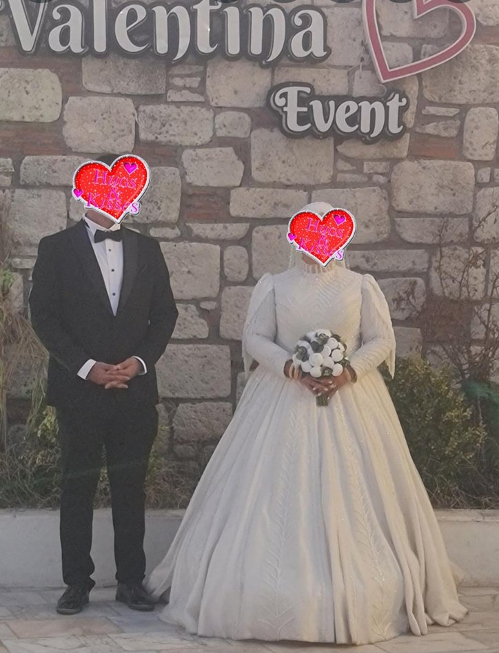 Yüksek Yakalı Uzun Beyaz Düz Gelinlik - Görsel 3