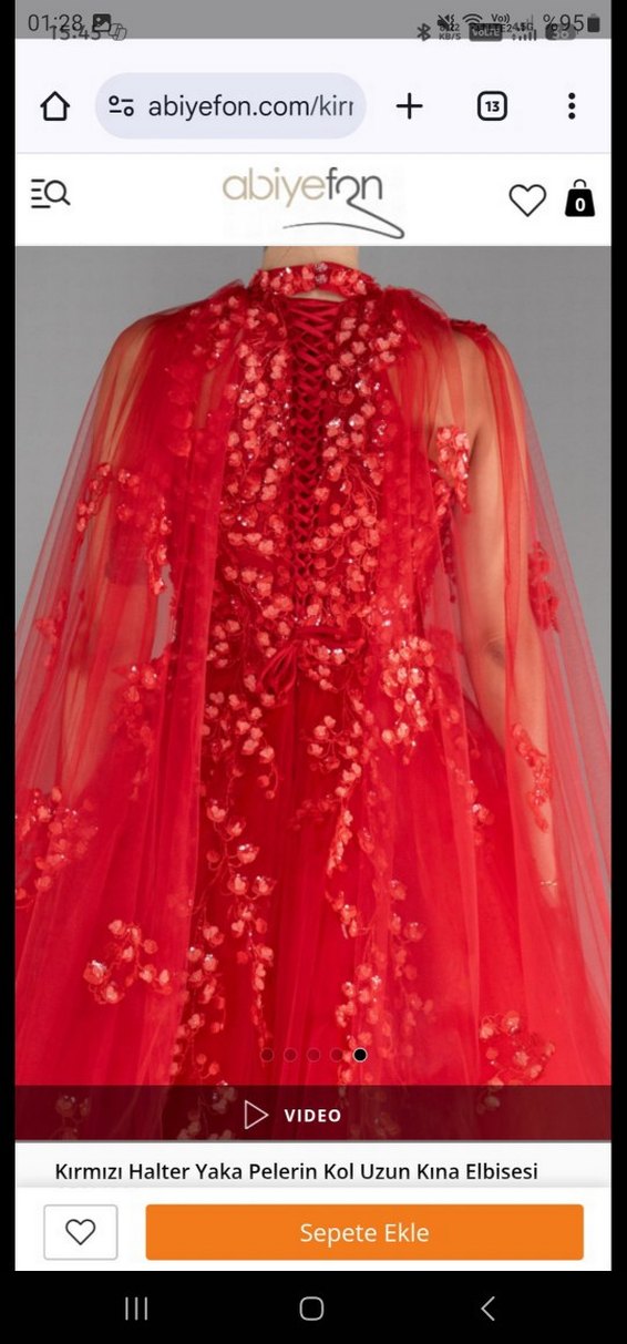 Klasik Zarafet Kırmızı Uzun İşlemeli Abiye - Görsel 2