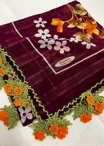 Bordo tığ oyalı yazma