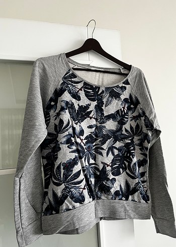 Gri Baskılı Kadın Sweatshirt